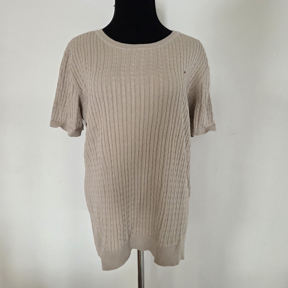 Tommy Hilfiger Beige Cable Knit Short Sleeve Sweater Size XL